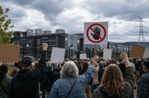 Inside the Powerful Wave of AI Data Center Protests Sweeping Small-Town America 4 AI data center protests outside a large data center complex
