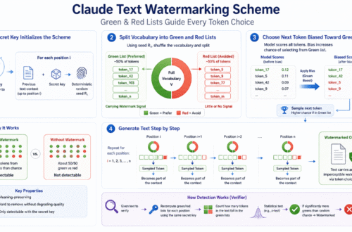 The Profound Mathematics of LLM Watermarking: How AI Text Hides an Invisible Signature 4 LLM Watermarking uses context-derived green and red token lists to subtly favor selected tokens during generation